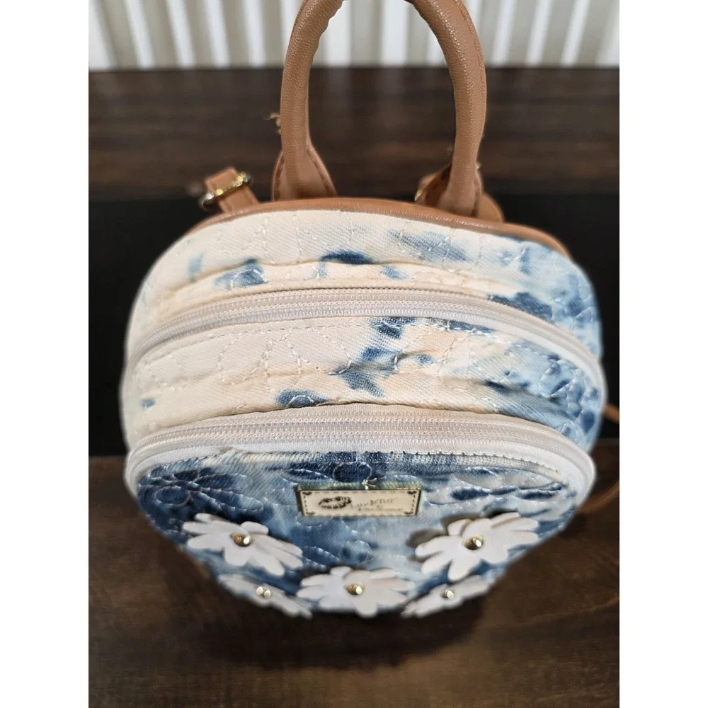 Betsey Johnson Tie Dye Denim Mini Backpack Blue Jean Quilted Flowers Bag 90s y2k - Picture 9 of 15